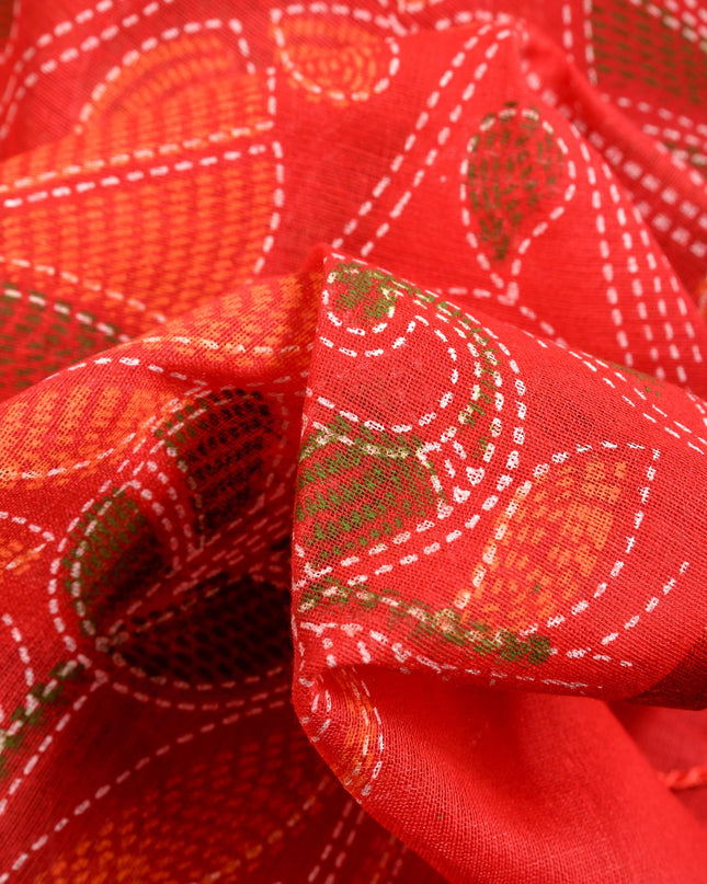 dB DESH BIDESH Women`s Cotton Saree For Woman Nakshakata Leaf kolka Embroidery Printed Trendy Soft Cotton Silk Women Sarees with Blouse Piece (RED)
