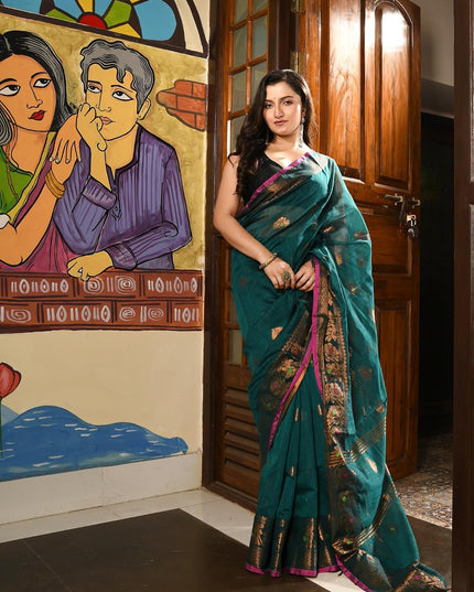 dB DESH BIDESH Women`s Pure Soft Silk Kanjivaram Kanchipuram Silk Saree With Varnikha Party, Wear Design With Blouse Piece For Wedding