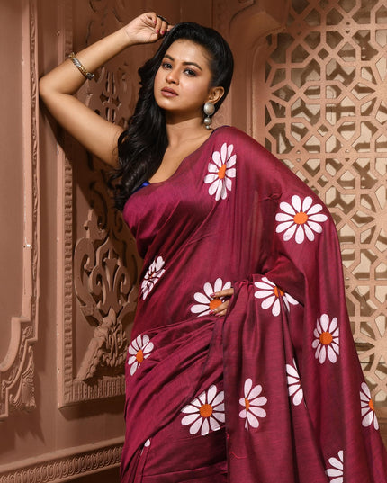 dB DESH BIDESH Women`s Mul Cotton Sarees Soft Fancy Phoolpari Latest, Design Party, Wear Cotton New Linen Saree For Woman With Blouse Piece (Wine)
