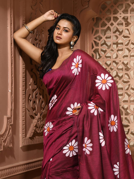 dB DESH BIDESH Women`s Mul Cotton Sarees Soft Fancy Phoolpari Latest, Design Party, Wear Cotton New Linen Saree For Woman With Blouse Piece (Wine)