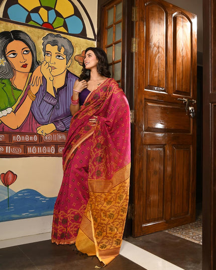 dB DESH BIDESH Women`s Saree for Woman Cotton Silk Bonoshree Printed Soft Cotton Saree for Daily Office wear Women Saree with Blouse Piece