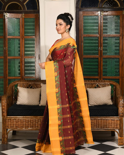 dB DESH BIDESH Women Cotton Sarees for Women Royal Patralika Design Handloom Tant Saree Daily Wear Traditional Bengali Cotton Saree Without Blouse Piece