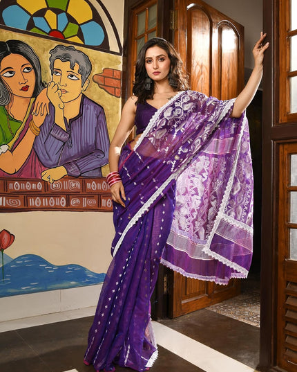 dB DESH BIDESH Women's Cotton Silk Soft Jamdani Saree Fancy Lace Border Jamdani Sarees For Women Without Blouse Piece