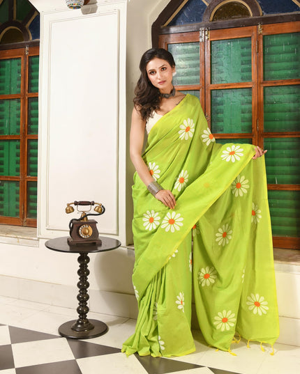 dB DESH BIDESH Women`s Mul Cotton Sarees Soft Fancy Phoolpari Latest, Design Party, Wear Cotton New Linen Saree For Woman With Blouse Piece (Green)