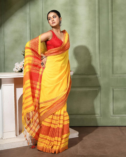 dB DESH BIDESH Women`s Cotton Linen Sarees For Women Nakshipar Design Bengal Handloom Mulmul Cotton Saree for women with unstitched Blouse Piece