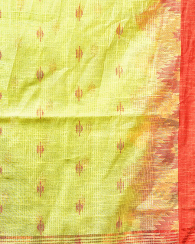 dB DESH BIDESH Women`s Cotton Silk Saree For Woman Pahar Pallav Design New Soft Kalyani Cotton Saree with Zari Border Tassels & Blouse Piece (Yellow Red)