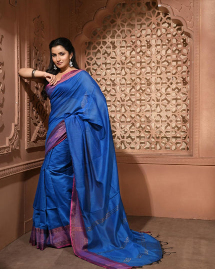 dB DESH BIDESH Women's Soft Silk Saree For festival Party, Wear Cotton Silk Noor-E-Rang Gold Zari Border Style Sari With Blouse Piece