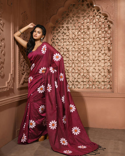 dB DESH BIDESH Women`s Mul Cotton Sarees Soft Fancy Phoolpari Latest, Design Party, Wear Cotton New Linen Saree For Woman With Blouse Piece (Wine)