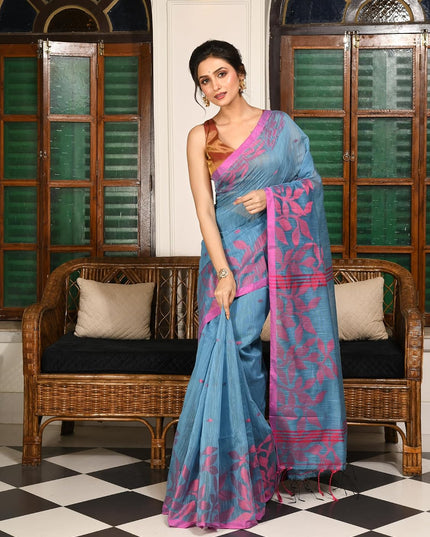 dB DESH BIDESH Women`s Cotton Linen Saree with Unstitched Blouse Piece and Floral Patamala Pattern | Women Saree for Special Occasion | Stylish Fancy Cotton Silk Sarees