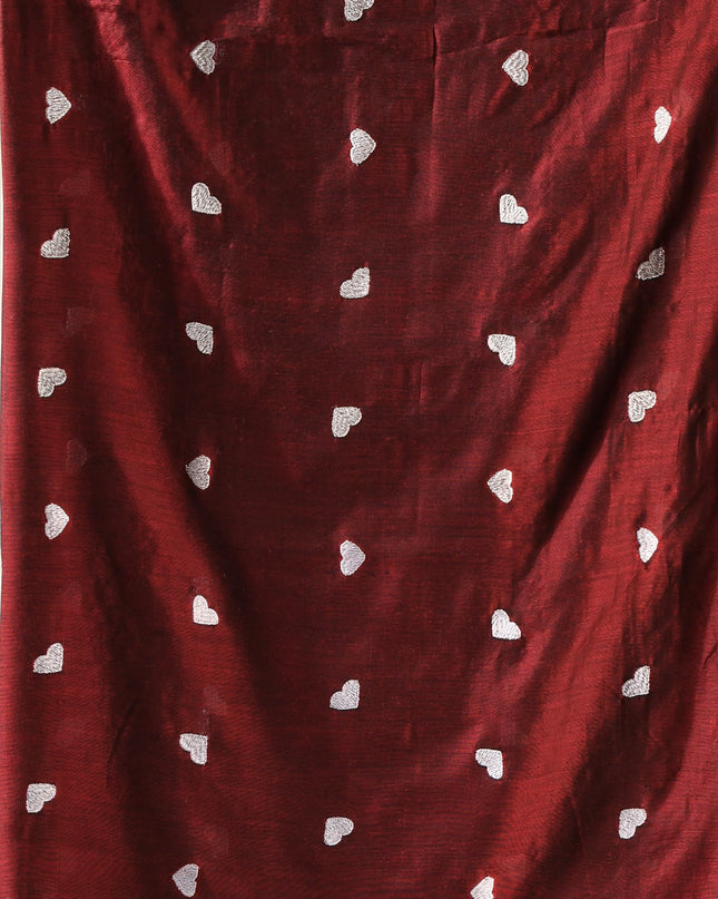 dB DESH BIDESH Women`s Cotton Sarees For Women Office Wear HeartBeat Embroidery Saree Design Soft Cotton Silk Saree With Blouse Piece (Wine)