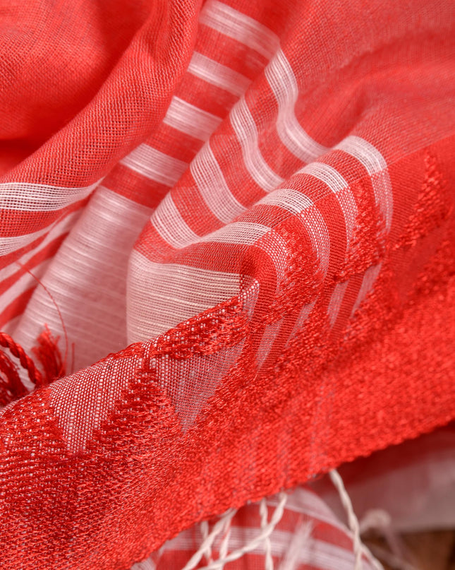 dB DESH BIDESH Women`s Silk Blend Woven Design Saree Templemala Lal Par Sada Sari Design New Soft Cotton Silk Red White Saree For Festival With Blouse Piece