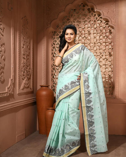 dB DESH BIDESH Cotton Saree For Woman Karupallav Design Border Traditional Tant Handloom Cotton Saree For Women Latest, Design Daily Wear Sari for Women Without Blouse Piece