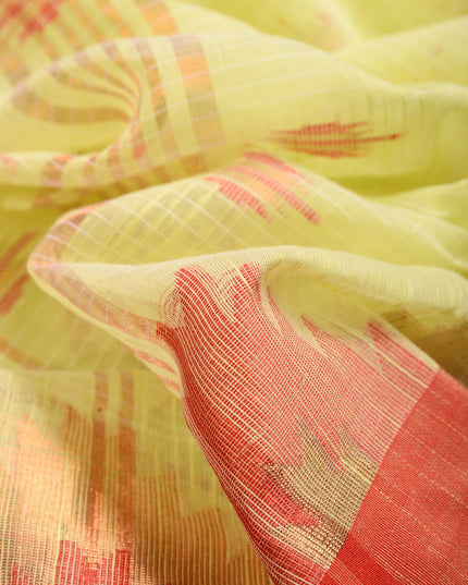 dB DESH BIDESH Women`s Cotton Silk Saree For Woman Pahar Pallav Design New Soft Kalyani Cotton Saree with Zari Border Tassels & Blouse Piece (Yellow Red)