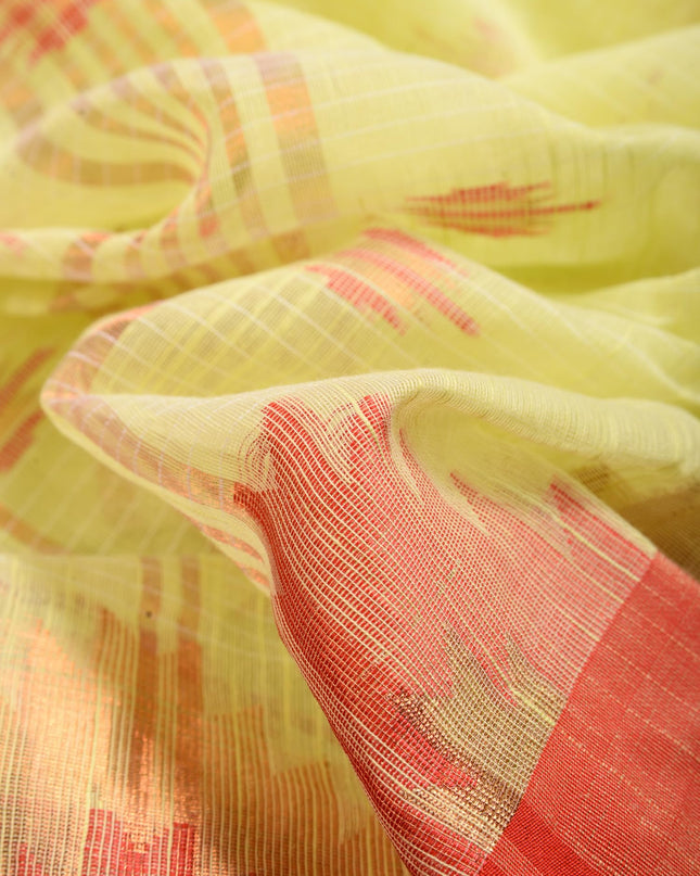 dB DESH BIDESH Women`s Cotton Silk Saree For Woman Pahar Pallav Design New Soft Kalyani Cotton Saree with Zari Border Tassels & Blouse Piece (Yellow Red)