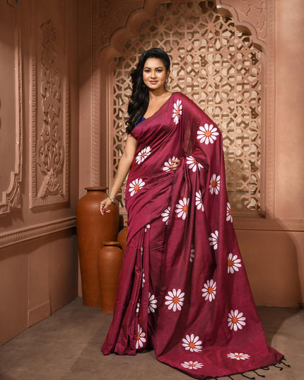 dB DESH BIDESH Women`s Mul Cotton Sarees Soft Fancy Phoolpari Latest, Design Party, Wear Cotton New Linen Saree For Woman With Blouse Piece (Wine)