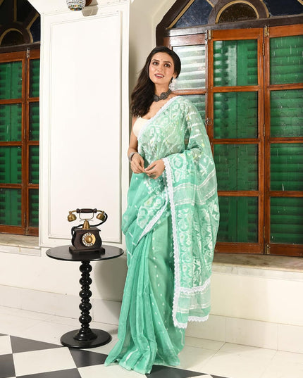 dB DESH BIDESH Women's Cotton Silk Soft Jamdani Saree Fancy Lace Border Jamdani Sarees For Women Without Blouse Piece