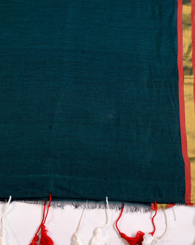 dB DESH BIDESH Women`s Mul Cotton Sarees Soft Zari Fancy Roshni Latest, Design Party, Wear Cotton Silk Saree For Woman With Blouse Piece (Green Golden)