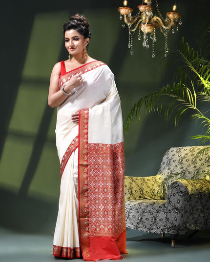 dB DESH BIDESH Women`s kanjivaram silk latest, Sinduraah design saree party, wear fancy banarasi Art silk saree wedding, function trending New silk saree farewell festival White red saree for women