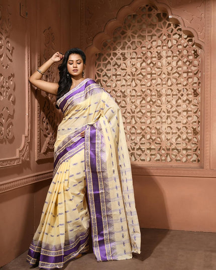 dB DESH BIDESH Women Traditional Pure Handloom Tant Cotton saree for woman KolkaMandir Latest, Design Without Blouse Piece