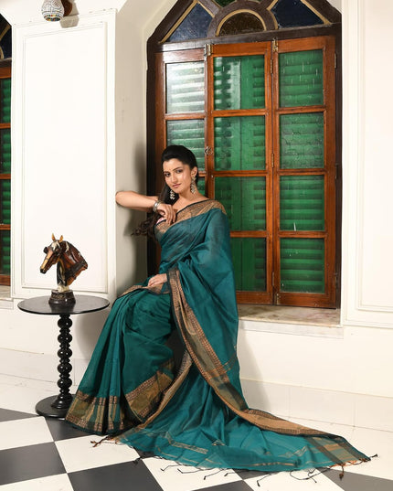 dB DESH BIDESH Women's Soft Silk Saree For festival Party, Wear Cotton Silk Noor-E-Rang Gold Zari Border Style Sari With Blouse Piece