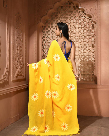 dB DESH BIDESH Women`s Mul Cotton Sarees Soft Fancy Phoolpari Latest, Design Party, Wear Cotton New Linen Saree For Woman With Blouse Piece (Yellow)
