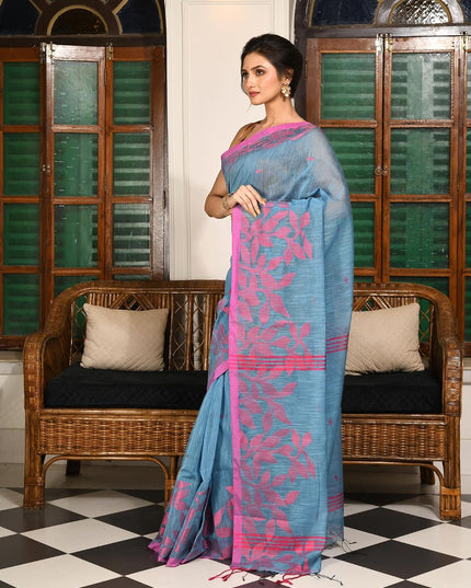 dB DESH BIDESH Women`s Cotton Linen Saree with Unstitched Blouse Piece and Floral Patamala Pattern | Women Saree for Special Occasion | Stylish Fancy Cotton Silk Sarees