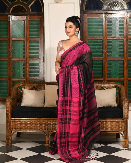 dB DESH BIDESH Women`s Cotton Linen Sarees For Women Nakshipar Design Bengal Handloom Mulmul Cotton Saree for women with unstitched Blouse Piece