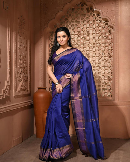 dB DESH BIDESH Women's Soft Silk Saree For festival Party, Wear Cotton Silk Noor-E-Rang Gold Zari Border Style Sari With Blouse Piece