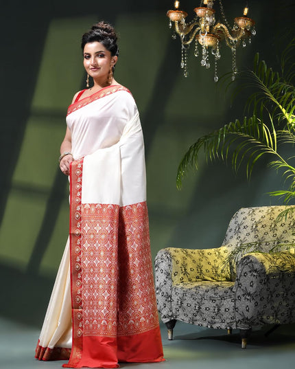 dB DESH BIDESH Women`s kanjivaram silk latest, Sinduraah design saree party, wear fancy banarasi Art silk saree wedding, function trending New silk saree farewell festival White red saree for women