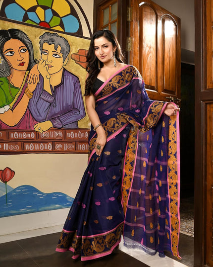 dB DESH BIDESH Cotton Saree For Woman Kolka Loom Design Border Traditional Tant Handloom Cotton Saree For Women Latest, Design Daily Wear Sari for Women Without Blouse Piece