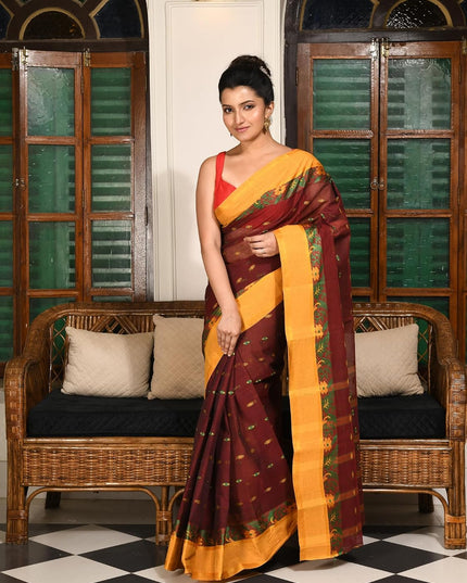 dB DESH BIDESH Women Cotton Sarees for Women Royal Patralika Design Handloom Tant Saree Daily Wear Traditional Bengali Cotton Saree Without Blouse Piece