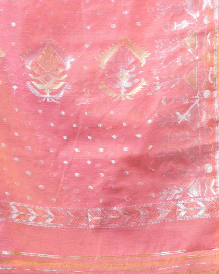 dB DESH BIDESH Women's Soft Cotton Silk Jamdani Sarees For Women for Party Festival Wedding Silk Saree GlamQueen Gold Work Design Without Blouse piece (Coral Pink)
