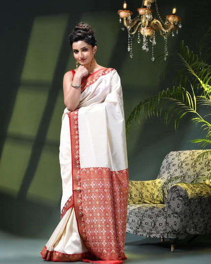 dB DESH BIDESH Women`s kanjivaram silk latest, Sinduraah design saree party, wear fancy banarasi Art silk saree wedding, function trending New silk saree farewell festival White red saree for women