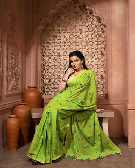 dB DESH BIDESH Women`s Soft Cotton Linen Embroidery Work Saree Mul Cotton Saree For Woman Dilruba Latest, Design Sarees With Blouse Piece