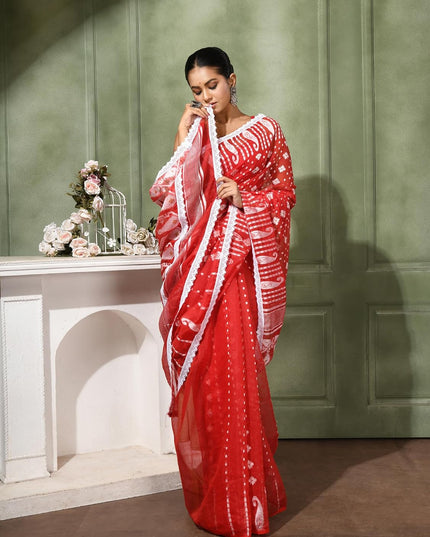dB DESH BIDESH Women's Cotton Silk Soft Jamdani Saree Fancy Lace Border Jamdani Sarees For Women Without Blouse Piece