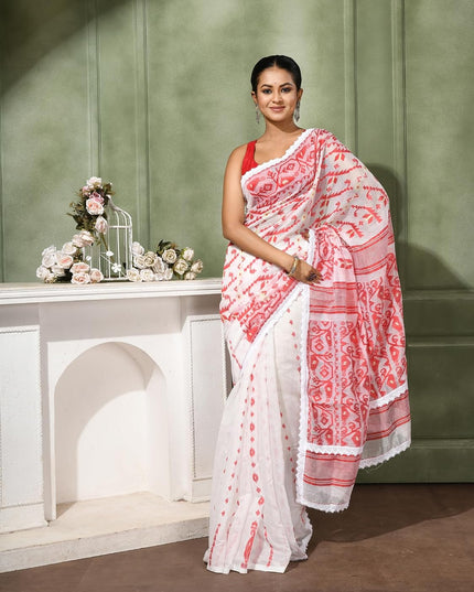 dB DESH BIDESH Women's Cotton Silk Soft Jamdani Saree Fancy Lace Border Jamdani Sarees For Women Without Blouse Piece