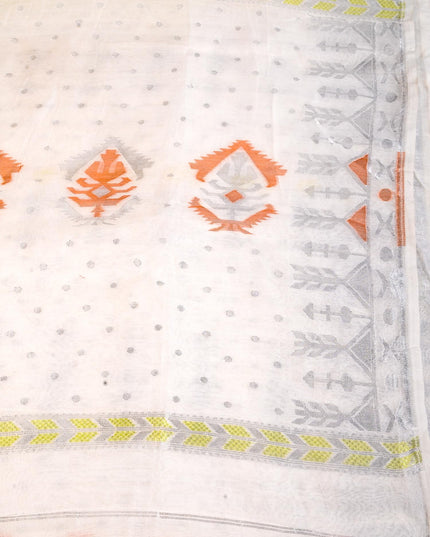 dB DESH BIDESH Women's Soft Cotton Silk Jamdani Sarees For Women for Party Festival Wedding Silk Saree GlamQueen Gold Work Design Without Blouse piece (White Saree)