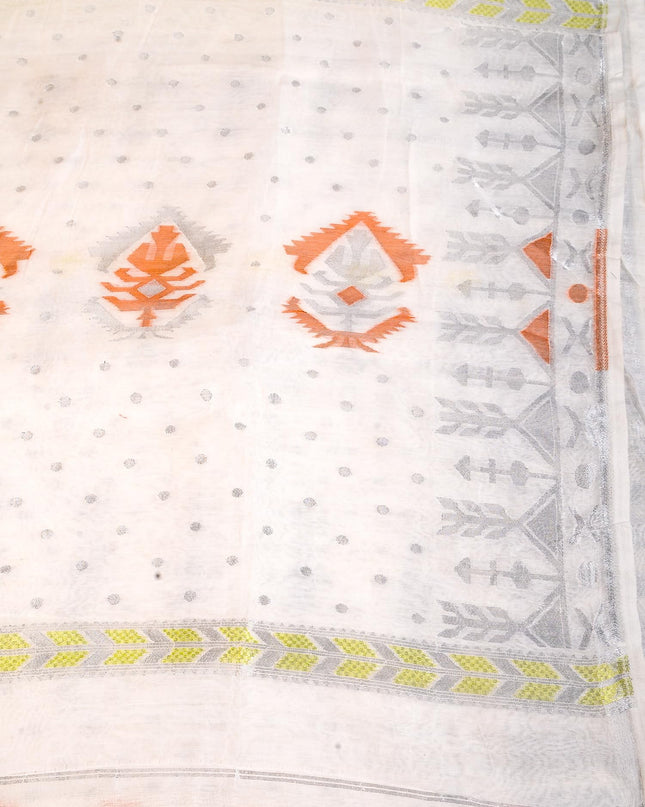 dB DESH BIDESH Women's Soft Cotton Silk Jamdani Sarees For Women for Party Festival Wedding Silk Saree GlamQueen Gold Work Design Without Blouse piece (White Saree)