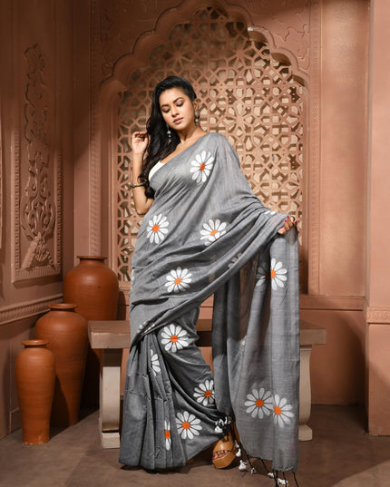 dB DESH BIDESH Women`s Mul Cotton Sarees Soft Fancy Phoolpari Latest, Design Party, Wear Cotton New Linen Saree For Woman With Blouse Piece (Grey)