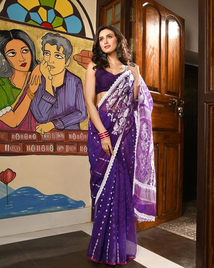 dB DESH BIDESH Women's Cotton Silk Soft Jamdani Saree Fancy Lace Border Jamdani Sarees For Women Without Blouse Piece