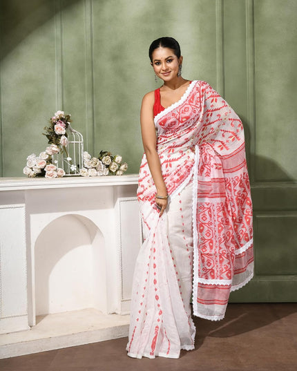 dB DESH BIDESH Women's Cotton Silk Soft Jamdani Saree Fancy Lace Border Jamdani Sarees For Women Without Blouse Piece