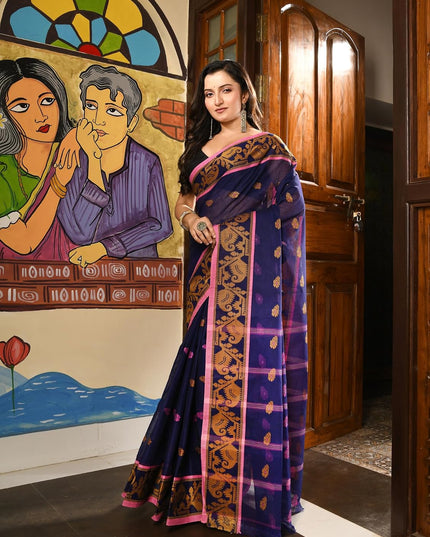dB DESH BIDESH Cotton Saree For Woman Kolka Loom Design Border Traditional Tant Handloom Cotton Saree For Women Latest, Design Daily Wear Sari for Women Without Blouse Piece