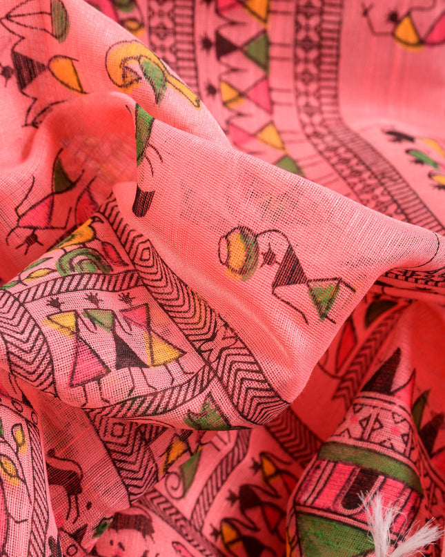 dB DESH BIDESH Women`s Cotton Saree for Woman | Saree for Woman Cotton Blend Tribal Mandala Printed Traditional Sari for Farewell Office Daily Wear with Blouse Piece (Pink)