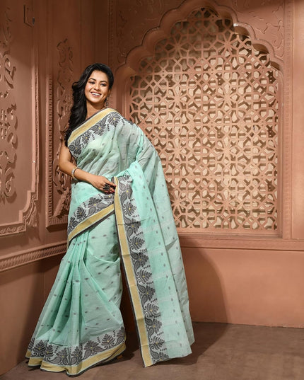 dB DESH BIDESH Cotton Saree For Woman Karupallav Design Border Traditional Tant Handloom Cotton Saree For Women Latest, Design Daily Wear Sari for Women Without Blouse Piece