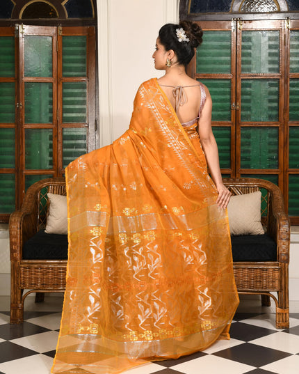 dB DESH BIDESH Women's Soft Cotton Silk Jamdani Sarees For Women for Party, Wear Linen Silk Saree Zarikatha Design Cotton saree for woman Without Blouse piece (Orange)