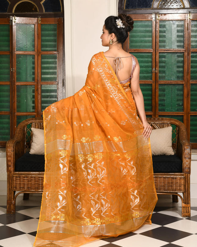 dB DESH BIDESH Women's Soft Cotton Silk Jamdani Sarees For Women for Party, Wear Linen Silk Saree Zarikatha Design Cotton saree for woman Without Blouse piece (Orange)