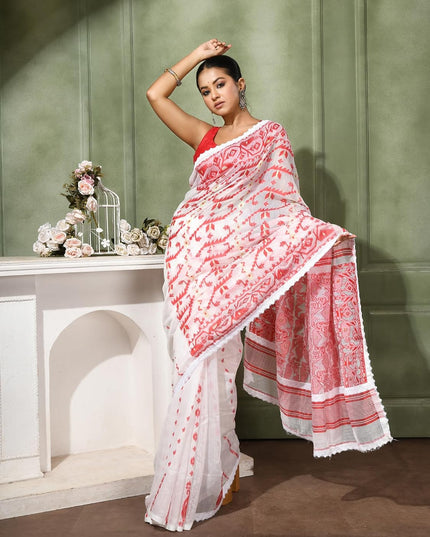 dB DESH BIDESH Women's Cotton Silk Soft Jamdani Saree Fancy Lace Border Jamdani Sarees For Women Without Blouse Piece