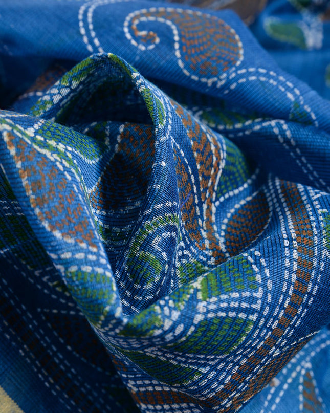 dB DESH BIDESH Women`s Cotton Saree For Woman Nakshakata Flower Kolka Leaf Embroidery Printed Trendy Soft Cotton Silk Women Sarees with Blouse Piece (Blue Red)