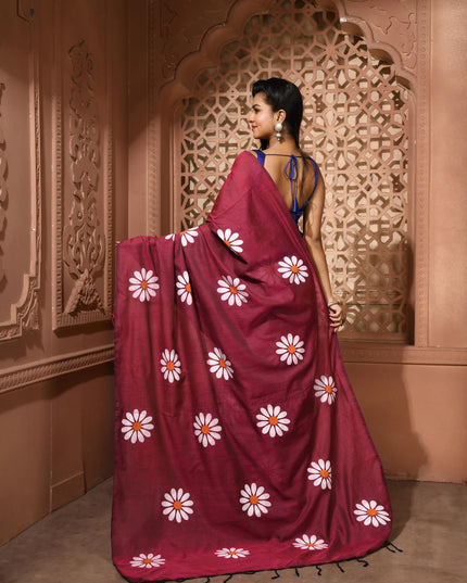 dB DESH BIDESH Women`s Mul Cotton Sarees Soft Fancy Phoolpari Latest, Design Party, Wear Cotton New Linen Saree For Woman With Blouse Piece (Wine)