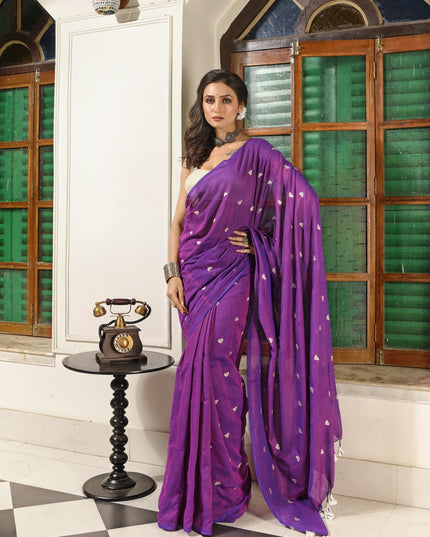dB DESH BIDESH Women`s Cotton Sarees For Women Office Wear HeartBeat Embroidery Saree Design Soft Cotton Silk Saree With Blouse Piece (Purple)